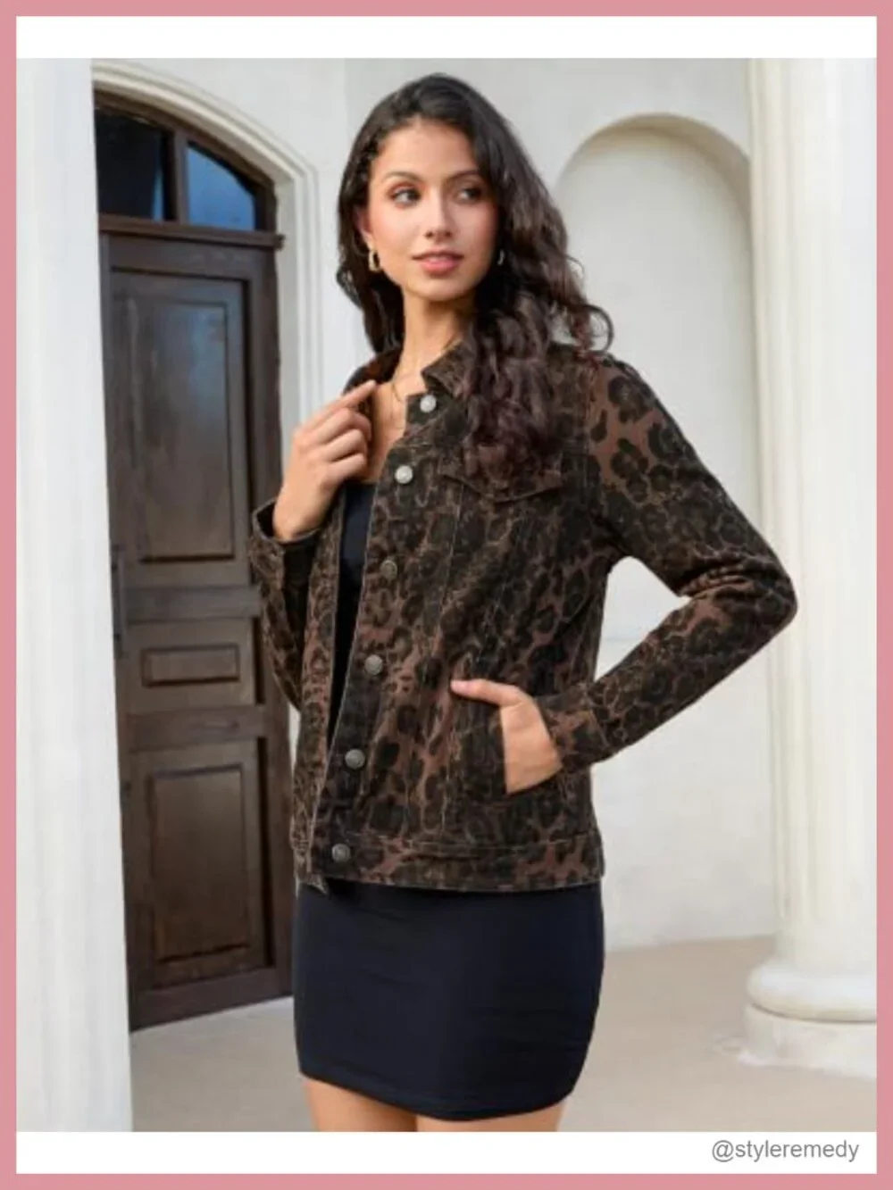 Stretch Cotton-Blend Leopard Print Jean Jacket with Button Closure